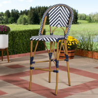 Baxton Studio WA-4307V-White/Blue-BS Ilene Classic French Indoor and Outdoor White and Blue Bamboo Style Stackable Bistro Bar Stool